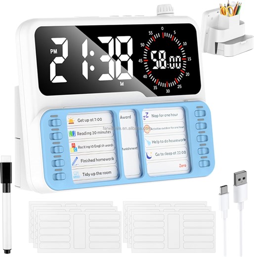 7-in-1 Visual Timer for Kids and Adults, ADHD Planner with 12/24 Hour Visual Timer, Planning Board, Countdown