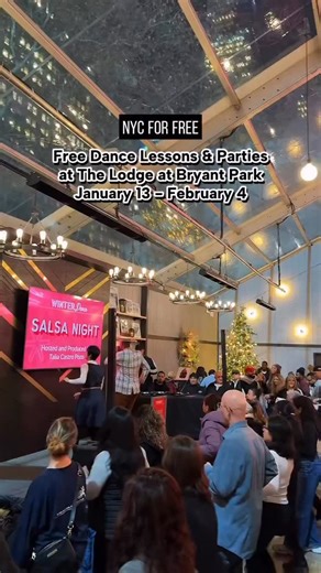 savvyish on Instagram: "Free Dance Lessons & Parties at The Lodge at Bryant Park January 13 - February 4 💃 This winter, head to the Lodge at @bryantparknyc for weekly dance lessons & parties! Every Wednesday is Winter Dance ft. different instructors & dance types, from salsa to disco to swing with @salsawithtalia (7-9:30pm). Learn new moves, then show off your style on the dance floor with a full hour of social dancing! January 14: Salsa Night January 21: Hustle Night January 28: Motown Night F