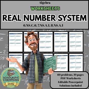 REAL NUMBER SYSTREMS - 10 PDF/PPTX Algebra Worksheets