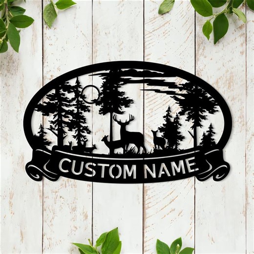 Personalized Deer Forest Metal Sign, Custom Rustic Cabin Wall Art - Etsy
