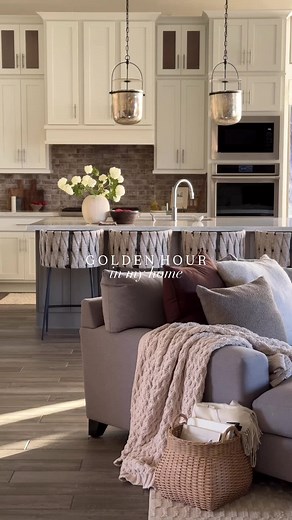 Golden hour throughout my home 🤎 🔗All items & resources can be found linked in my LTK shop, located in my bio. transitional design, intentional homes, cozy style, collected, home tour, living room