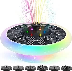 Floating Pool Fountain with Color LED Light,6 Removable Nozzles Automatically Light Floating Solar Water Pump,for Outdoor, Garden, Pond, Bird Bath, Swimming Pool