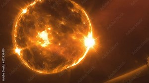 Giant sun with close to hot planet 3d rendering of massive sun red giant with hot magma and plasma eruption.