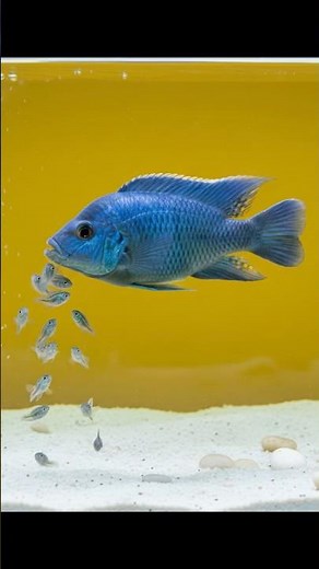 Blue cichlid fish giving birth #fish #fishvideo #fishing