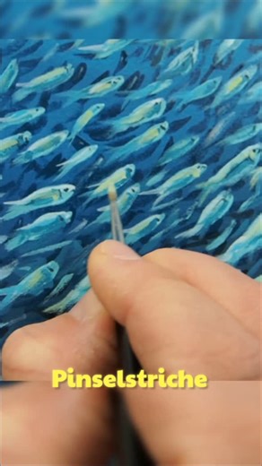 Thomas Guggemos Acrylmalerei | Zuerst sind es ganz grobe Pinselstriche. Doch im Zusammenspiel entsteht plötzlich ein ganzer Fischschwarm mit einer dynamischen Wirkung.... | Instagram