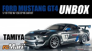 New Arrival! Tamiya 1/10 TT02 Ford Mustang GT4 w/ ESC EP RC Car Kit #58664 The Tamiya Ford GT4 faithfully captures this sleek racing car as a 1/10 scale radio control replica. The highly-detailed polycarbonate body sits atop the easy-to-build Tamiya TT-02 chassis that you can customize for added performance! Quick Features -Polycarbonate body was designed with access to the actual car’s CAD data for superb accuracy. Front and rear light cases are also molded in polycarbonate. -Wheel arches are p