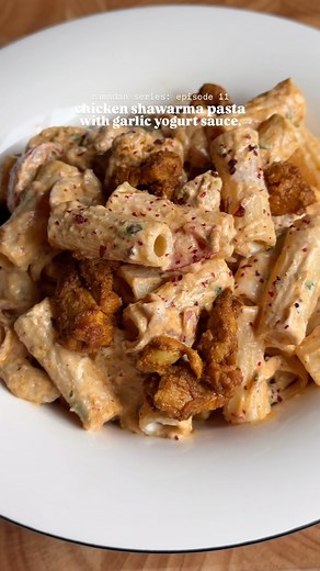 Chicken Shawarma over Pasta with Creamy Garlic Yogurt Sauce Ingredients: For the Shawarma: - 1 lb boneless chicken thighs, cut into thin strips - Salt to taste - 1 tbsp garlic powder - 1 tsp smoked paprika - 1 tsp cumin powder - 1 tsp coriander powder - 1 tsp turmeric powder - 1 tsp dried parsley - 1 tsp oregano - 1 tbsp yogurt - 1 tbsp tomato paste - 2 tbsp freshly squeezed lemon juice - 3 tbsp olive oil more for cooking For the Garlic Yogurt Sauce: - 1 cup yogurt - 2 tbsp mayonnaise - 1 tbsp s