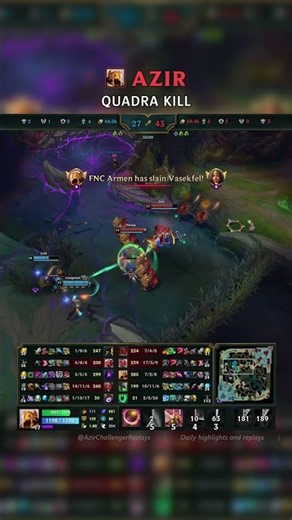 Azir QUADRA KILL | EUNE Master Patch 26.15 #shorts