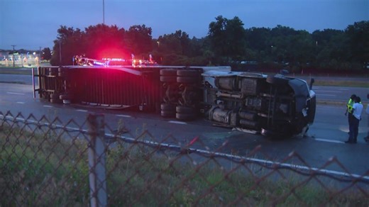 Overturned semitruck closes I-44 West at Bowles Avenue