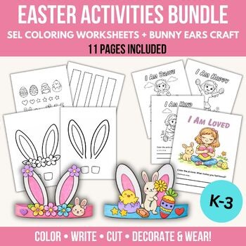 Easter Activities Bundle | SEL Coloring Worksheets + Bunny Ears Craft (K–2)