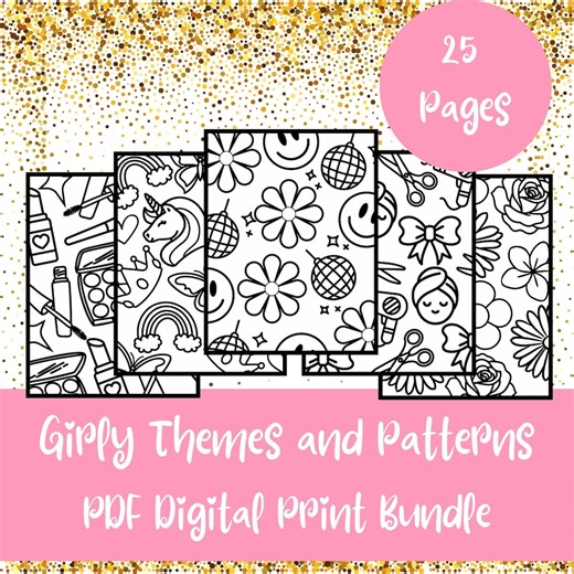 Girls Coloring Pages Printable | Cute Girly Patterns for Kids | Fun Coloring Sheets | Digital Download - Etsy