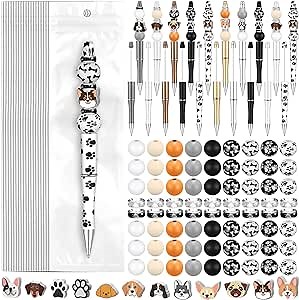 Colarr 197 Pcs DIY Pens Making Kit Include 24 Plastic Beadable Pens 48 Spacer Beads 24 Packaging Bags 101 Wood Beads for Office Supplies, Dog