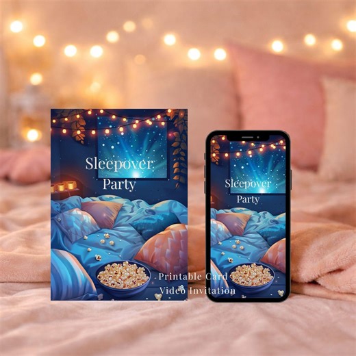 Girls Sleepover Party Invitation | Pajama Party Invite | Printable Card   Video Invitation | Birthday Sleepover | Canva Template - Etsy