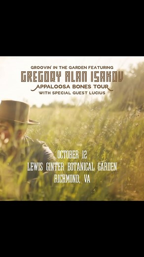 Gregory Alan Isakov will perform at Groovin’ in the Garden at Lewis Ginter Botanical Garden on Thursday, October 12, 2023. A horticulturist and musician, Isakov has cast an impressive presence on the indie-rock and folk worlds with his five full-length studio albums. The indie pop duo, Lucius will kick things off for the evening! Visit the link in our bio to get your tickets! Physical tickets will also be on sale at Plan 9 Records. 🎟️ This show is presented by Broadberry Entertainment Group and