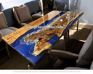 Epoxy Resin River Dining Table: Walnut Wood, Modern Ocean Wave - Etsy UK