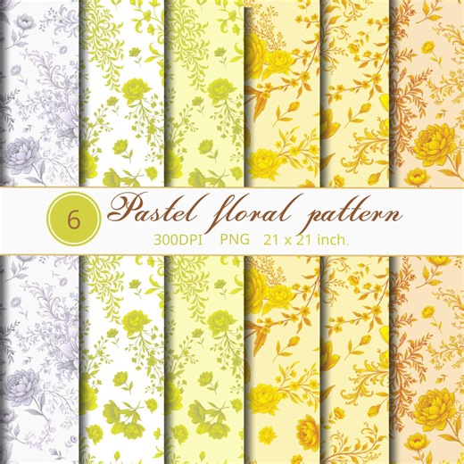 Pastel Floral PNG Seamless Pattern: Yellow and Light Blue Simple Wild Flowers Ornament for Fabric Prints, Wrapping and Digital Paper - Etsy