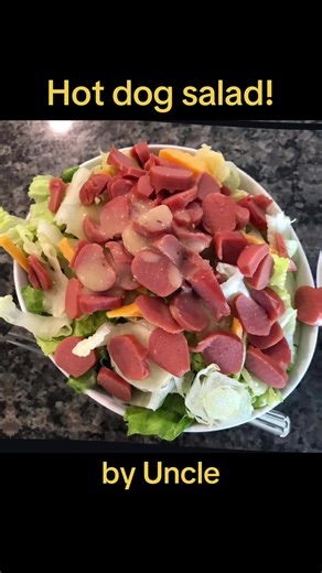 This is a classic Uncle recipe from the archives. Who wants a hot dog salad? #food #comedy #fyp #photopostcampaign