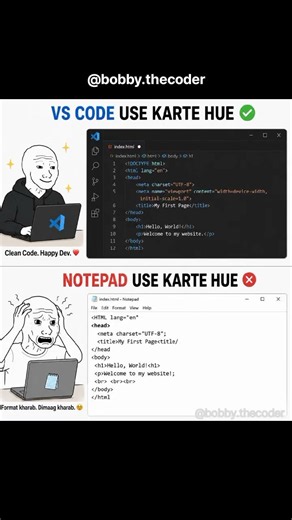 VS Code 😎 vs Notepad 💀 | Every Beginner Can Relate 😂 #coding #programming developer #bobbythecoder