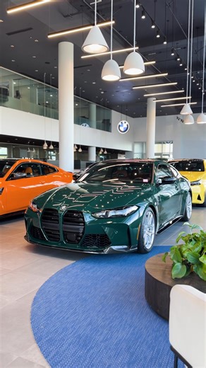 2026 M4 Competition in British Racing Green 🏁 over Tartufo Full Merino Leather interior 🔥 The 2026 BMW M4 Competition xDrive packs BMW’s 3.0-liter twin-turbo inline-6 with about 523 hp, hitting 0-60 mph in just 3.4 seconds thanks to all-wheel drive grip. With refreshed tech (iDrive 8.5, wireless charging), bold styling, and everyday usability, it blends track-ready performance with luxury refinement. It’s the perfect mix of speed, control, and status. #BMW #M4Competition #BMWM | BMW of Carlsba