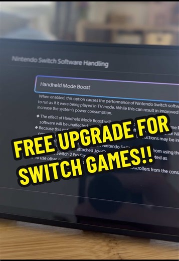 Nintendo just dropped a subtle but powerful update. The latest Switch 2 system update (v22.0.0) introduces Handheld Boost Mode, a feature that lets original Switch games run as if they’re docked — even in handheld mode. This means: • Higher resolution (up to 1080p handheld) • Better visuals for older titles • A noticeable upgrade for your backlog But there are tradeoffs: • Performance varies by game • Some features like touchscreen may not work the same • Battery life may take a hit It’s basical