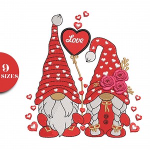 Valentine Gnome Couple Embroidery Design, Gnome Love Heart Embroidery – Cute Romantic Gnome Embroidery, Gnome Stitch Pattern, 9 Sizes - Etsy