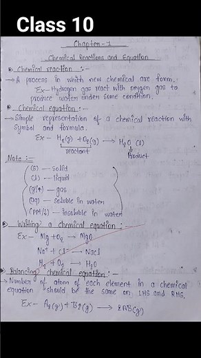 Chemical Reaction and Equation 🔥 | Class 10 Science NCERT Ch- 1 Notes # Chemistry # Viral Shorts