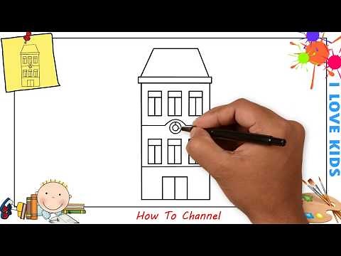 How to draw a building EASY step by step for kids, beginners, children