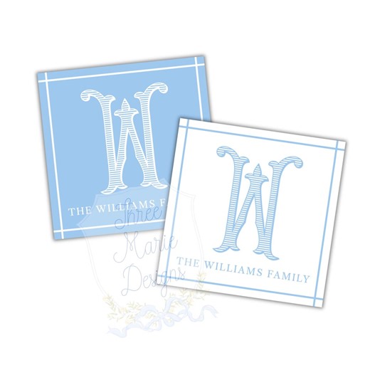 Grandmillenial Monogram Enclosure Card | 3x3 Inches Editable Digital Download Calling Card Printable | Blue and White Gift Tag - Etsy