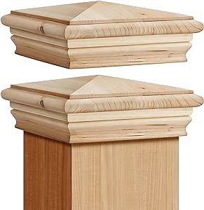 Geetery 4 Pcs 6 x 6 Inch (Actual 5.5'' x 5.5'') Wood Newel Post Cap Fence Post Cap for 5-5/8 Fence Topper Top Resistant Decking Caps for Outdoor Fences, Mailboxes and Decks (Cedar)