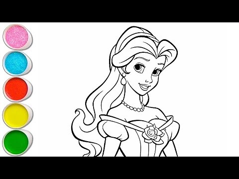 Cute Princess Belle Drawing for kids, Painting & Coloring for kids | Let's Draw Together