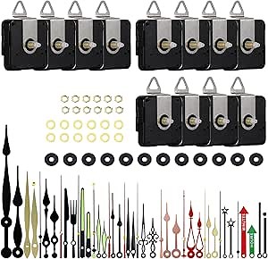 EMOON 12 PCS High Torque Clock Movement Mechanism Replacement Kit with 15 Pack Clock Hands for DIY Clock Repair Silent Clock Motor Parts, Total Shaft Length 16mm,20mm and 23mm