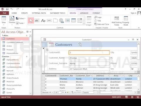 Create a split form based on the Customers table. Save the form using the default name.