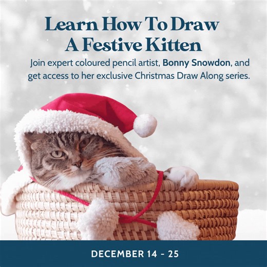 Pop the kettle on and grab your coloured pencils - it’s time for a bit of calm amongst the chaos. From 14–25 December, join me for 12 gentle drawing sessions, where we’ll create a sweet, twinkly-eyed festive kitten together, one step at a time. You’ll get: • A short, easy-to-follow tutorial each day • A beautiful finished piece by Christmas Day • A reminder that creativity really can bring a bit of peace (and fun) back into your days It’s completely free to join - just bring your coloured pencil