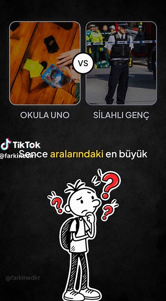 Okula Uno ile gelen öğrenciyle silahla gelen öğrenci arasındaki fark sadece geldikleri araç değil, taşıdıkları şeyin amacı ve oluşturduğu risk. Peki ikisi arasındaki farklar ne? Sıradaki konu ne olsun? Yorumlara yaz. #uno #öğrenci #okul #mizah #keşfet
