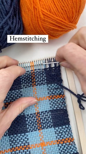 TabbyandTweed | Weaving Kits | Learn to weave on Instagram: "A hemstitch is a really useful way to start and finish a weave on either a frame loom or rigid heddle weaving loom. Here I am finishing a Tartan coaster. We have a blog showing each step to hemstitching on our TabbyandTweed website called ‘Stopping the unravel 10 steps to a perfect hemstitch on a little loom’. Our weaving kits can be purchased from our TabbyandTweed website shop for UK delivery and our TabbyandTweed Etsy shop for deliv