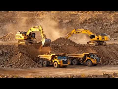 Komatsu Excavators Working in Iron Ore Mine | Loading Trucks & Rock Breaking Action