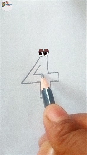 Cute Number 4 Drawing ✏️ | Easy Pencil Sketch #shorts