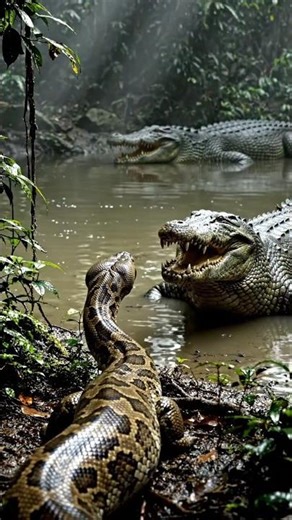 giant python vs crodile fight