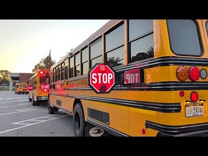 2026 Bluebird Vision Startup Gas + Buses Rolling into the school for AM with yellows and reds