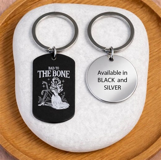 Skeleton Halloween Keychain – Engraved Spooky Season Keyring, Pumpkin Ghost Gift, Bad-to-the-bone - Etsy