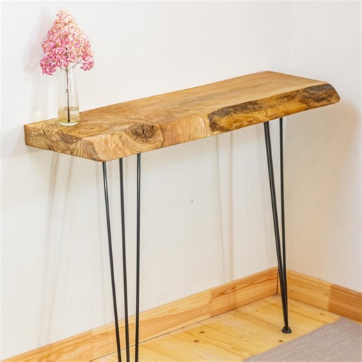 Live Edge Console Table With Hairpin Legs, Slim Radiator Table - Etsy