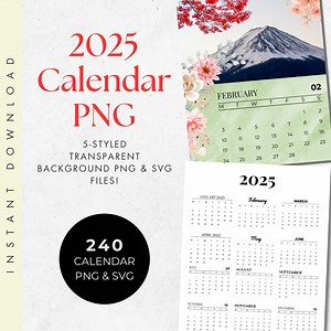 2025 Transparent Calendar Png, 2025 Calendar Transparent Background, Digital Printable Calendar, 2025 Transparent Png Calendar, Png Svg File - Etsy