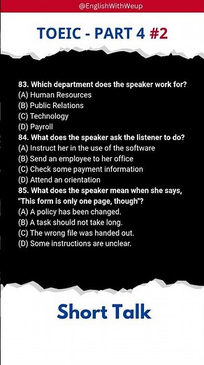 TOEIC Listening Part 4 #2 | Short Talk Practice | Test Your Listening