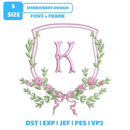Monogram Font With Frame Machine Embroidery File, Coquette Crest Design (instant Download) - Etsy