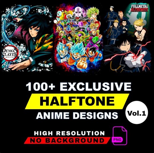 100  Premium Halftone Anime Designs – 300 DPI Transparent Pngs - Etsy