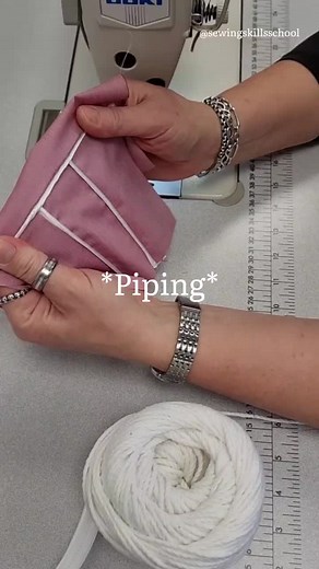 *Piping* - Cover the piping cord with bias-cut fabric and attach it using half foot.#sewingskillsschool #piping #pipingcord #quilting #sew #sewing #learn #sewingtechniques #howto #makeclothes #fashion #student #sewingskills #sewingproject #learntosew #fashion #design #fashionstudents #learnontiktok #ticktock #creatorweek