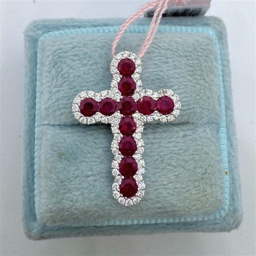 Genuine Ruby Cross Pendant, Ruby Diamond Cross, 18K White Gold Ruby Diamond Necklace, Exquisite Ruby and Diamond Cross - Etsy