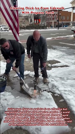 Clearing Thick Ice From Sidewalk With Propane Torch