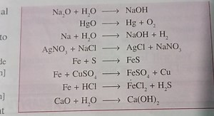 Na2​O H2​OHgONa H2​OAgNO3​ NaClFe SFe CuSO4​Fe HClCaO H2​O​⟶NaO... | Filo