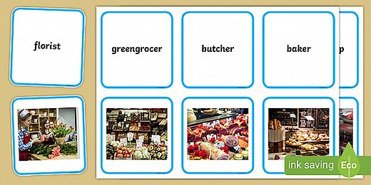 Types of Shops Photo Matching Cards